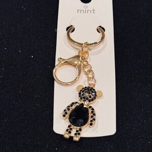 Mint Gold and Black Sparkling Big Belly Crystal Bear Keychain